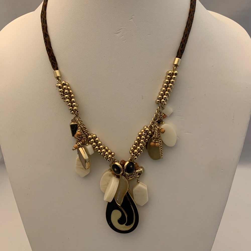 Statement Yin-Yang Tao Design Necklace Colors Gold, Browns, Beige